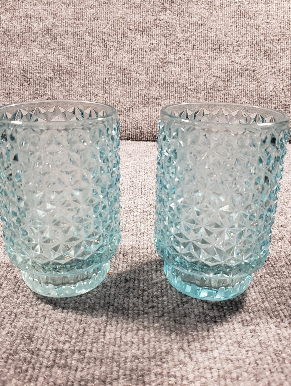 Vintage Diamond Cut Blue Drinking Glasses Set Of 2
